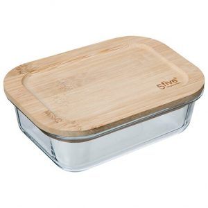 Fiambrera rectangular de cristal y bambú 1 l