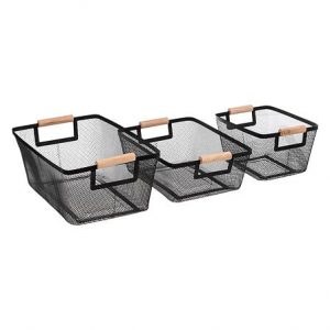 Juego de 3 cestas de metal y madera