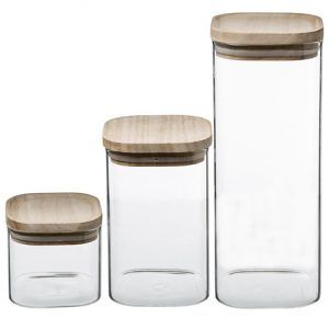 Juego de 3 tarros de cristal y madera Hermet 1