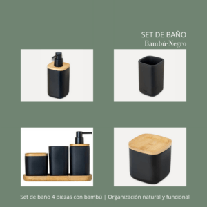 Set de Baño. Negro-Bambú