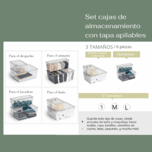 SET DE CAJAS DE ALMACENAMIENTO CON TAPA APILABLES