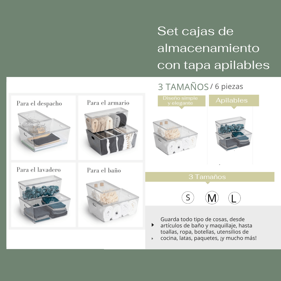 SET DE CAJAS DE ALMACENAMIENTO CON TAPA APILABLES
