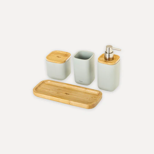 Set de baño 4 piezas con bambú | Organización natural y funcional