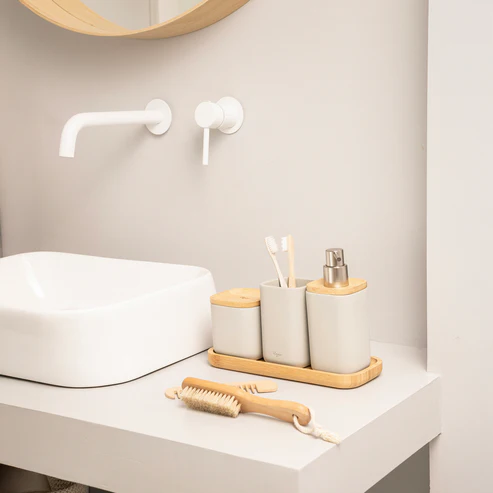 Set de baño 4 piezas con bambú | Organización natural y funcional
