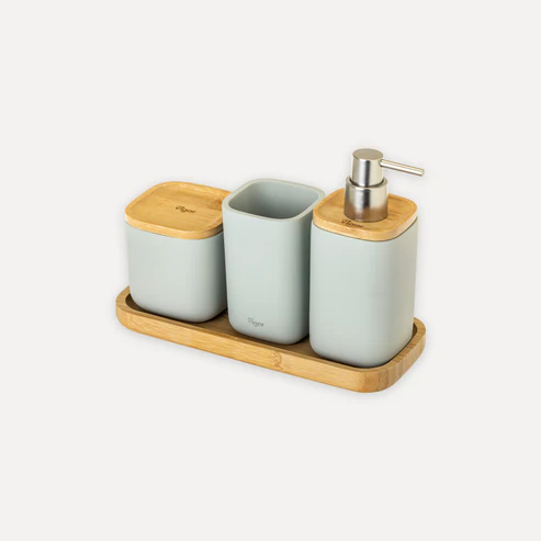 Set de baño 4 piezas con bambú | Organización natural y funcional